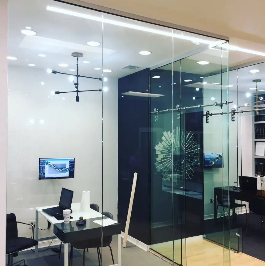 Interior office partitions in clear glass