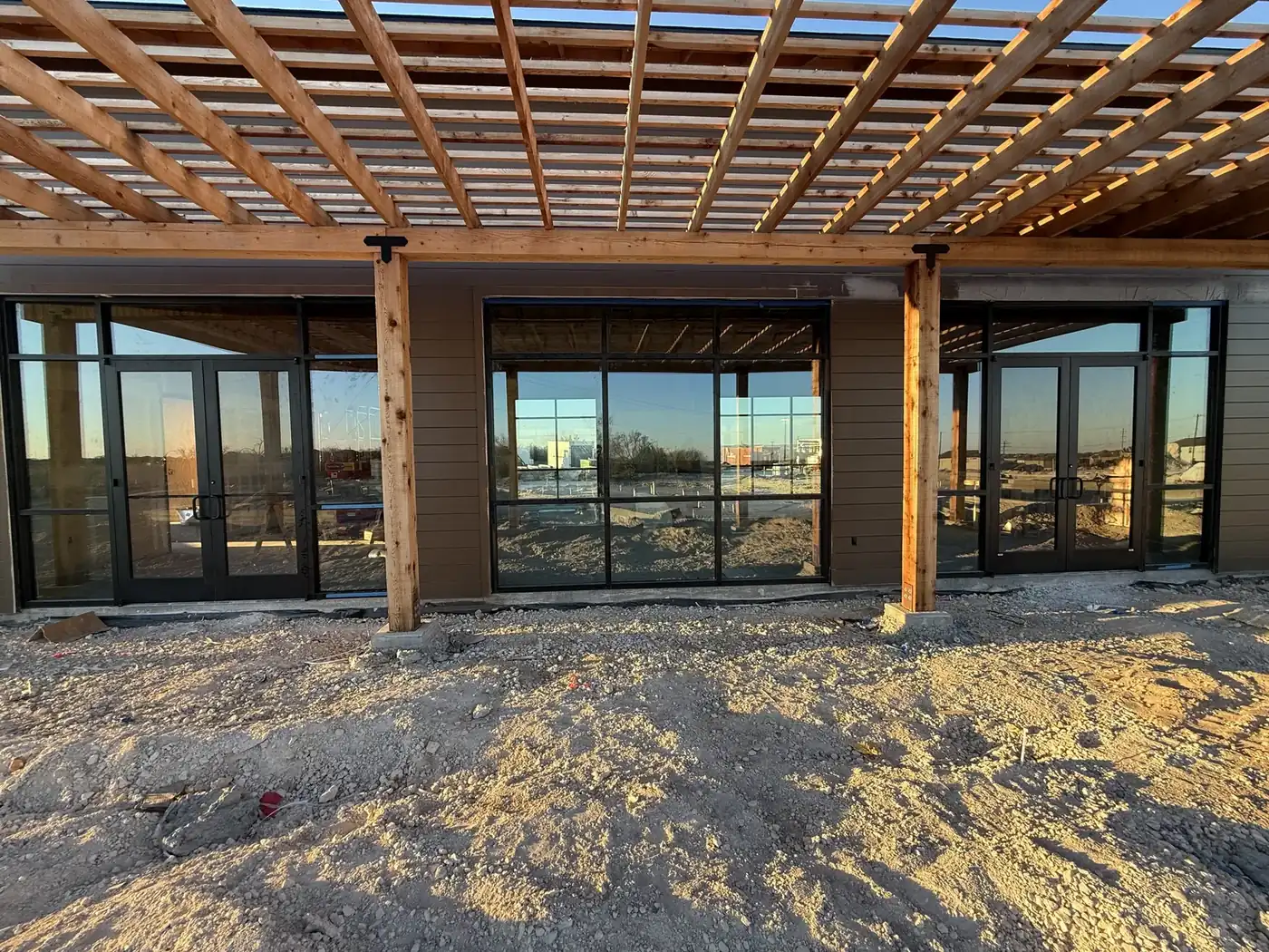 Black-frame storefront systems, new construction