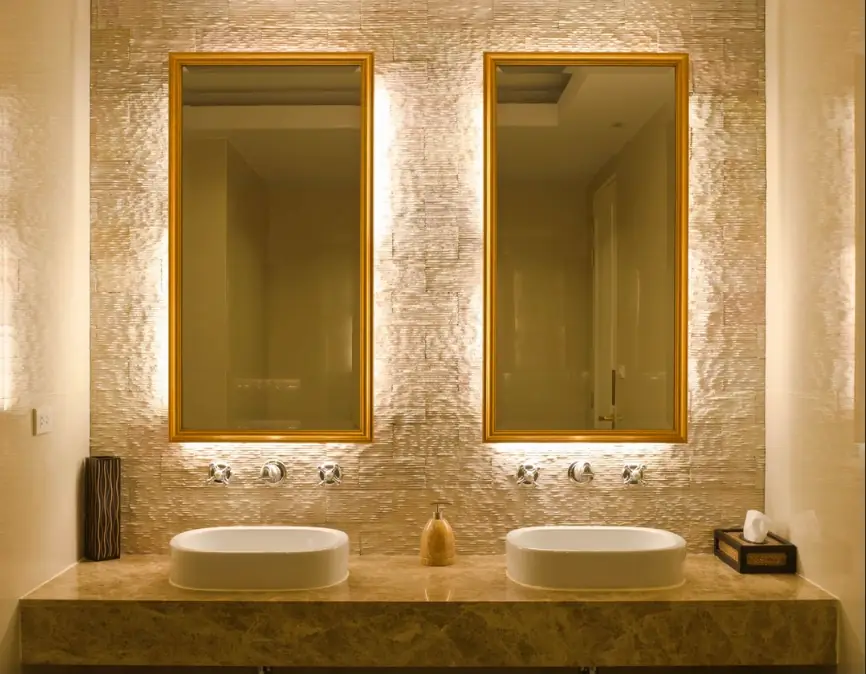 Backlit vanity mirrors, double sink