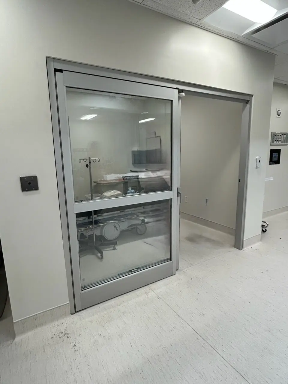Sliding door and interior view, patient room