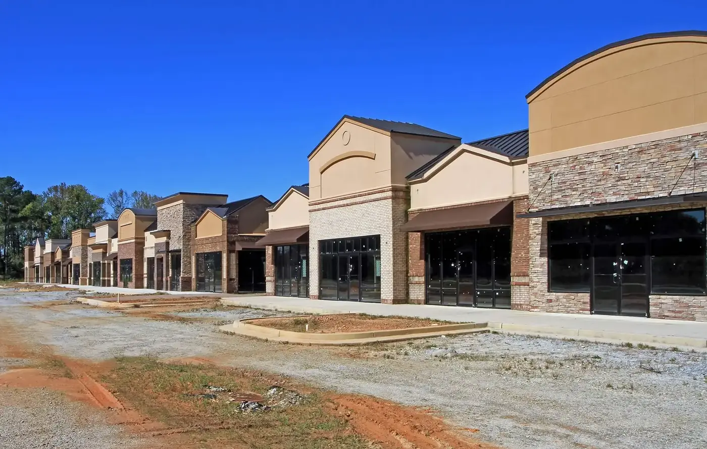 Retail center storefronts under construction